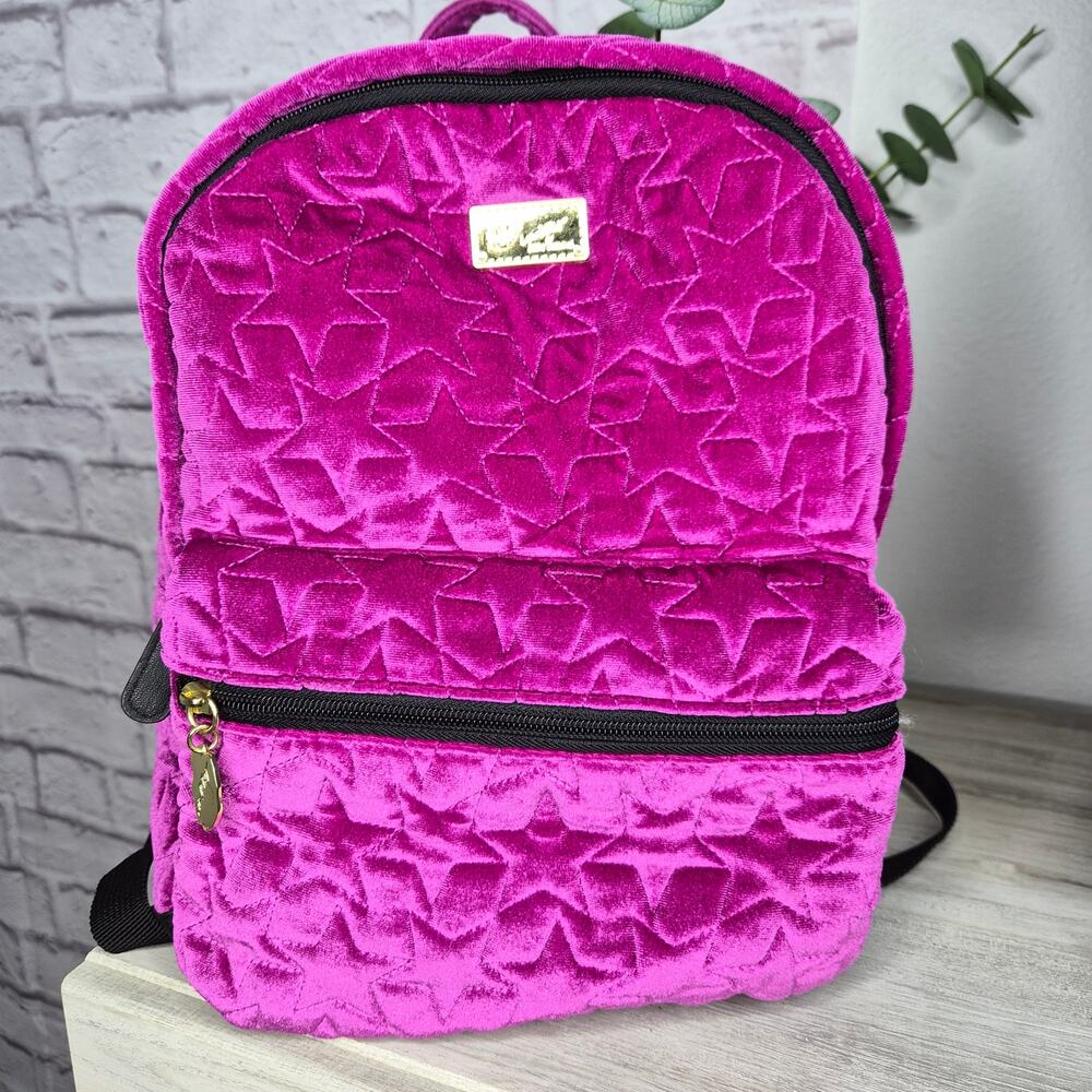 Luv Betsey Johnson Magenta Velvet Quilted Star Mini Backpack Hot Pink Y2K Purse